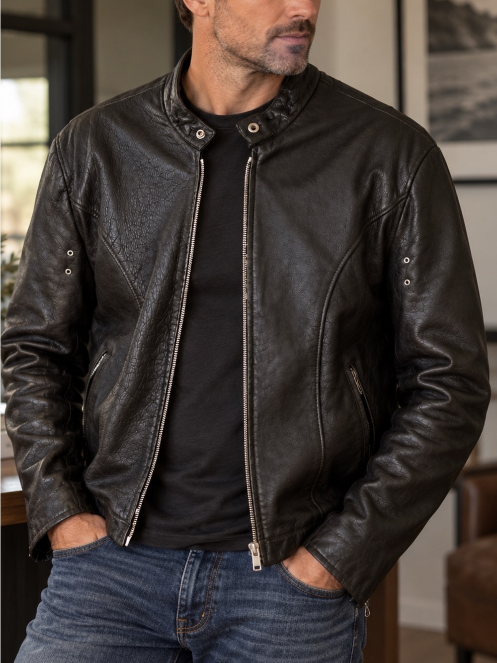 Vintage Dakota Leather Motorcycle Jacket Men’s 44 Brown Made in Argentina